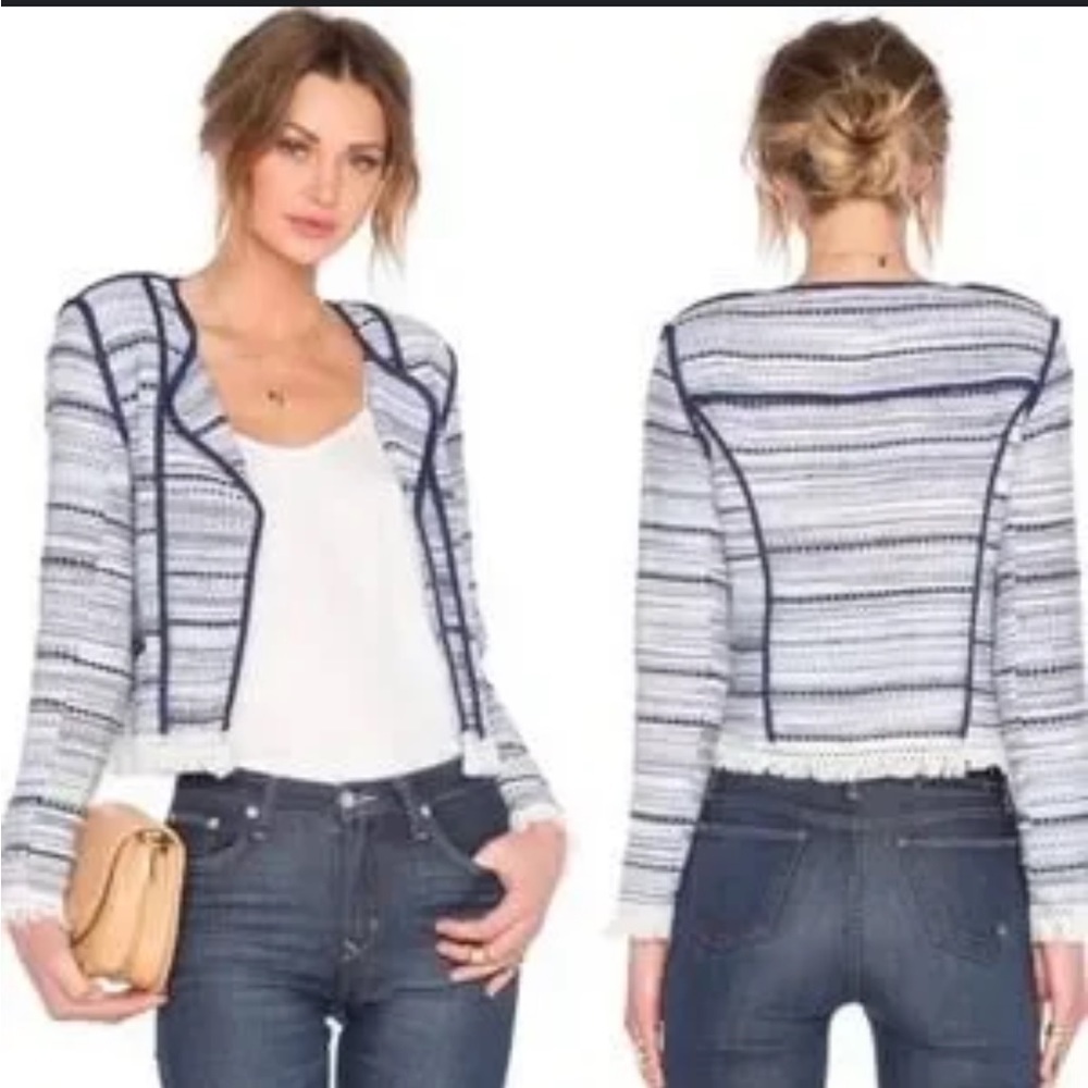 35. Lovers & Friends Tweed Open Front Fringe Blazer Size XS